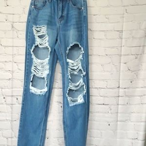 Blue ripped denim jeans, size 1